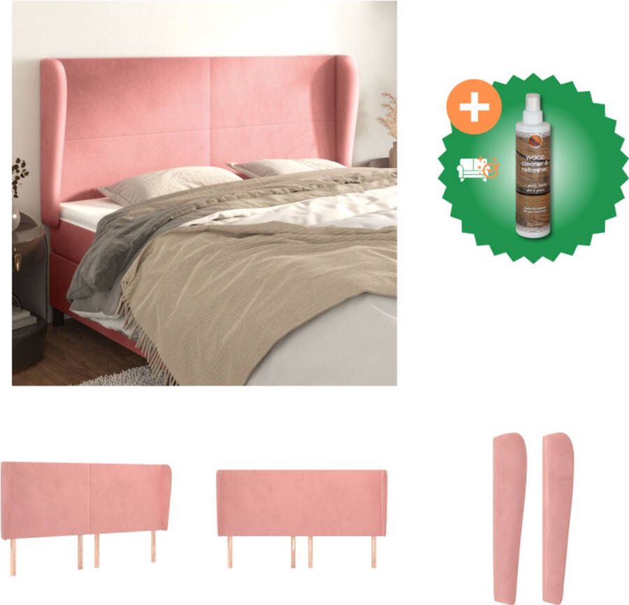 VidaXL Hoofdbord Hoofd einde roze fluweel 163x23x118 128cm verstelbare hoogte Stevige poten Comfortabele ondersteuning Bedonderdeel Inclusief Houtreiniger en verfrisser