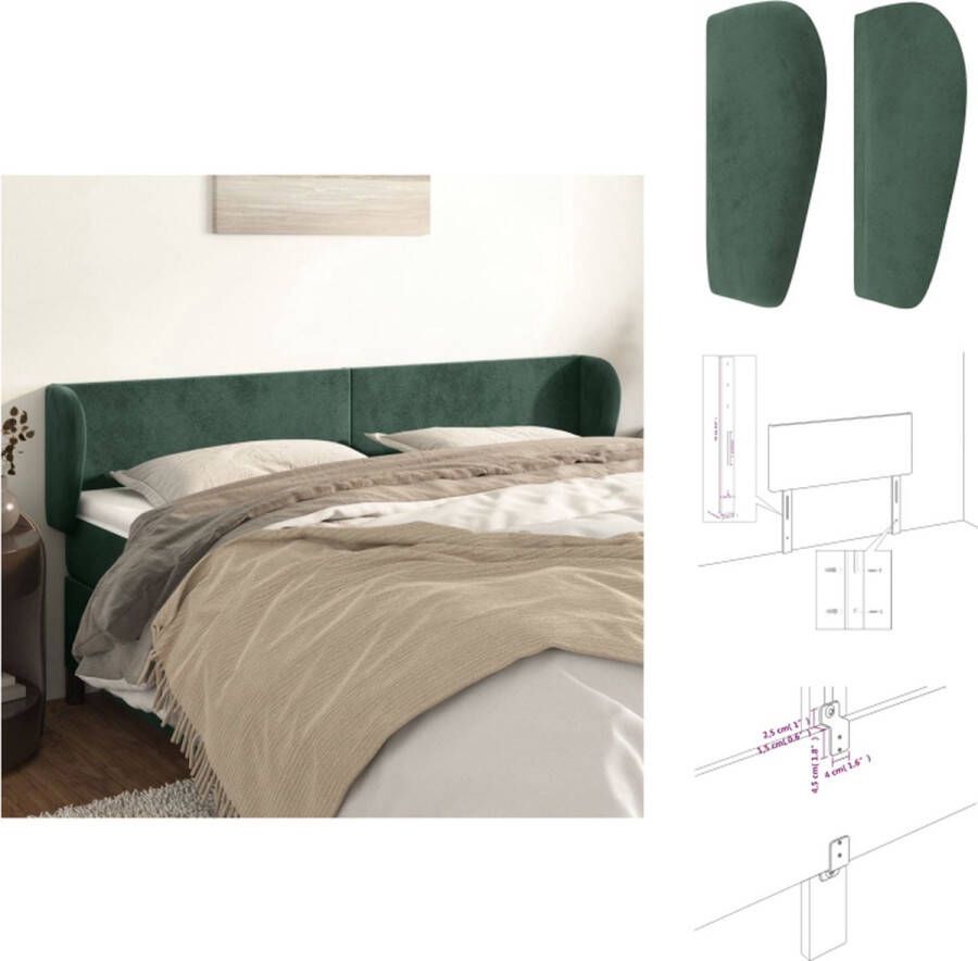 VidaXL Klassiek Hoofdbord Fluweel Stevige Poten Verstelbare Hoogte Comfortabele Ondersteuning Donkergroen 203x23x78 88cm Bedonderdeel - Foto 1
