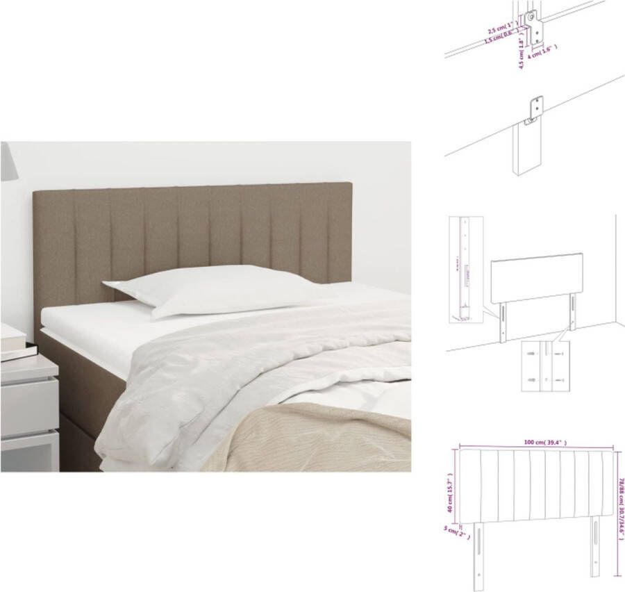 VidaXL Hoofdbord Bedhoofdbord Verstelbaar Stijlvol ontwerp Comfortabele ondersteuning Kleur- taupe Materiaal- stof hout Afmetingen- 100x5x78 88cm Bedonderdeel