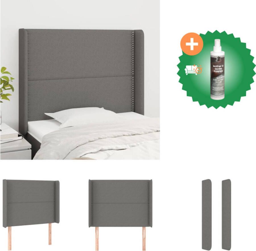 VidaXL Hoofdbord Donkergrijs 103x16x118 128 cm Trendy ontwerp Duurzaam materiaal Stevige poten Verstelbare hoogte Bedonderdeel Inclusief Reiniger