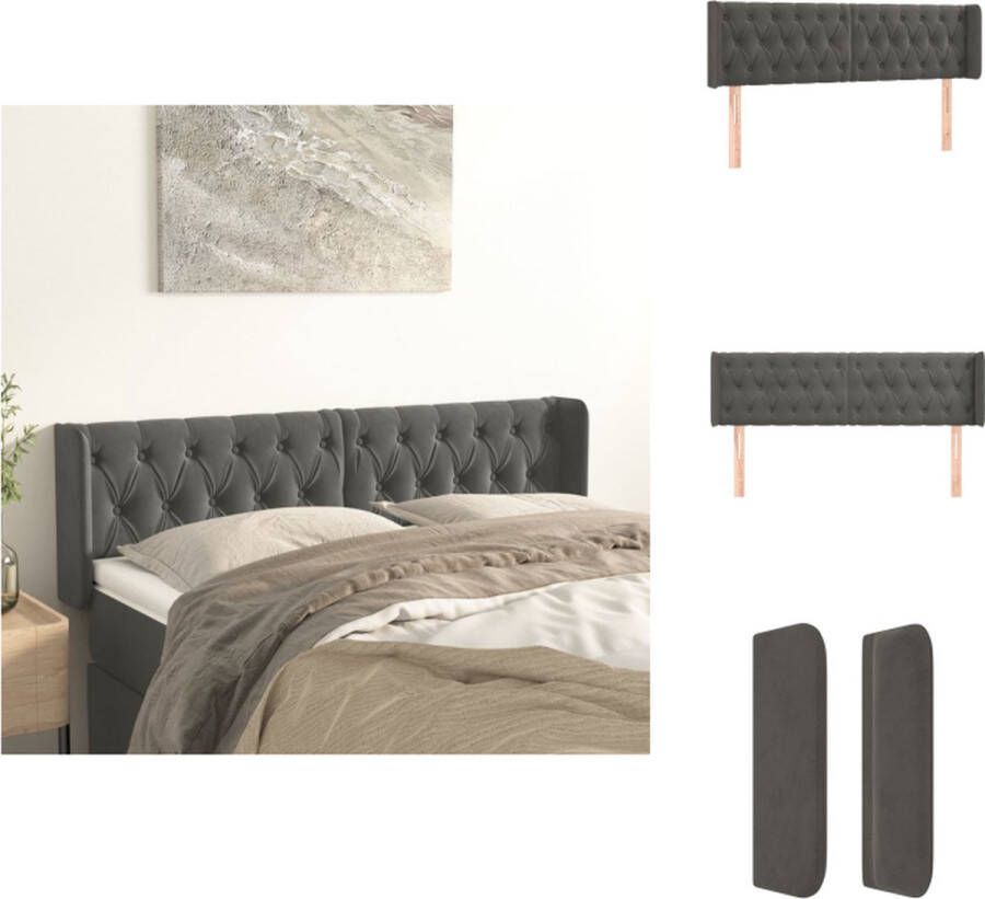VidaXL Hoofdbord Hoofdborden Hoofdeinde Houten Hoofdbord met randen 163x16x78 88 cm fluweel donkergrijs - Foto 3
