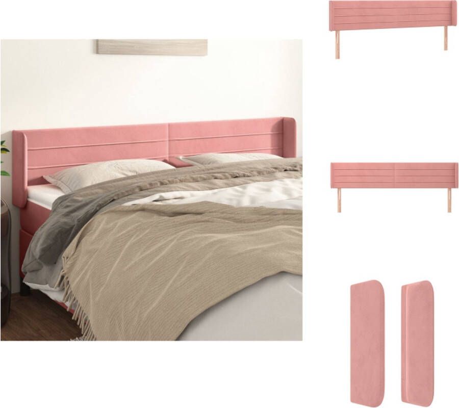 VidaXL Hoofdeind Hoofdbord 203 x 16 x 78 88 cm Zacht fluweel Stevige houten poten Verstelbare hoogte Comfortabele ondersteuning Roze 100% polyester Massief larikshout 1x hoofdeind 2x rand Bedonderdeel - Foto 3