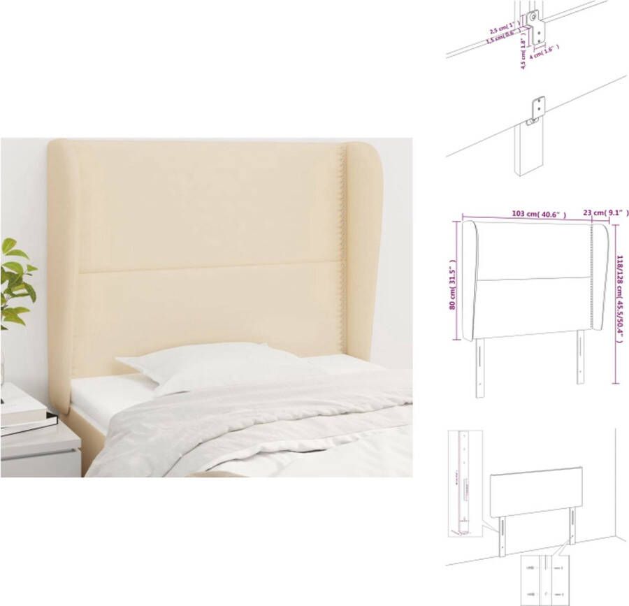 VidaXL Hoofdbord Hoofdborden Hoofdeinde Houten Hoofdbord met randen 103x23x118 128 cm stof crèmekleurig - Foto 1