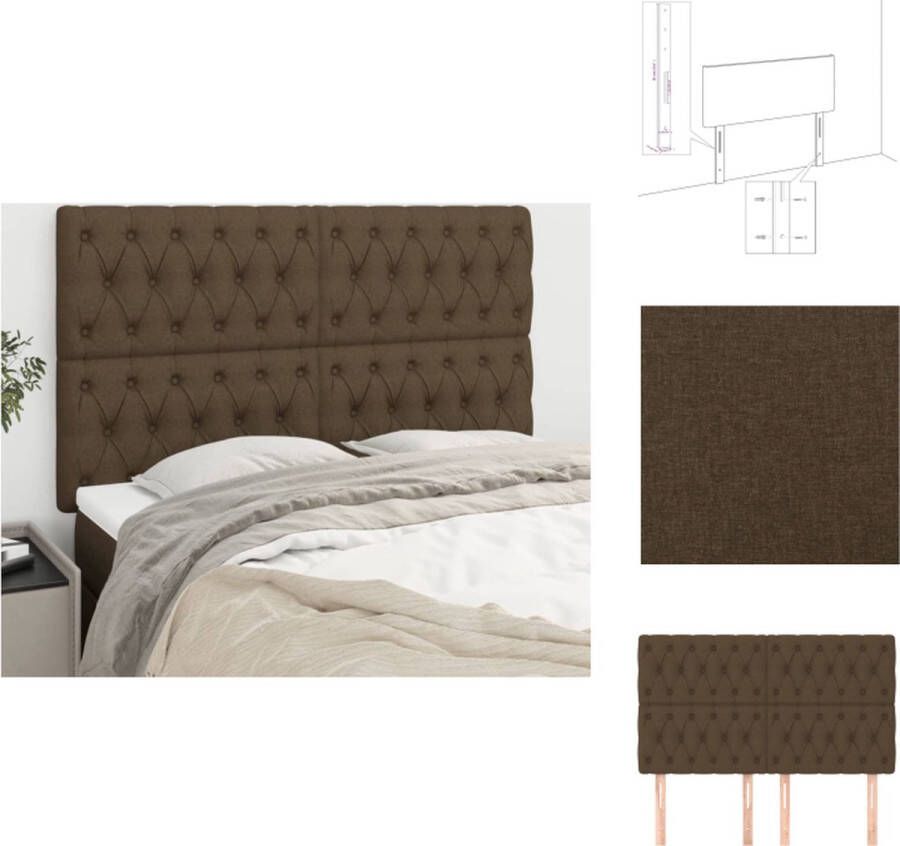 VidaXL Hoofdbord Hoofdborden Hoofdeinde Houten Hoofdbord Hoofdborden 4 st 72x7x78 88 cm stof donkerbruin - Foto 2