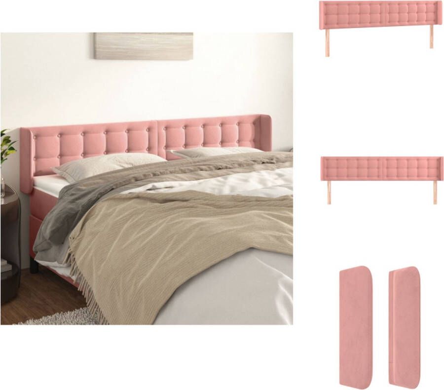 VidaXL Hoofdbord Hoofdborden Hoofdeinde Houten Hoofdbord met randen 163x16x78 88 cm fluweel roze - Foto 3