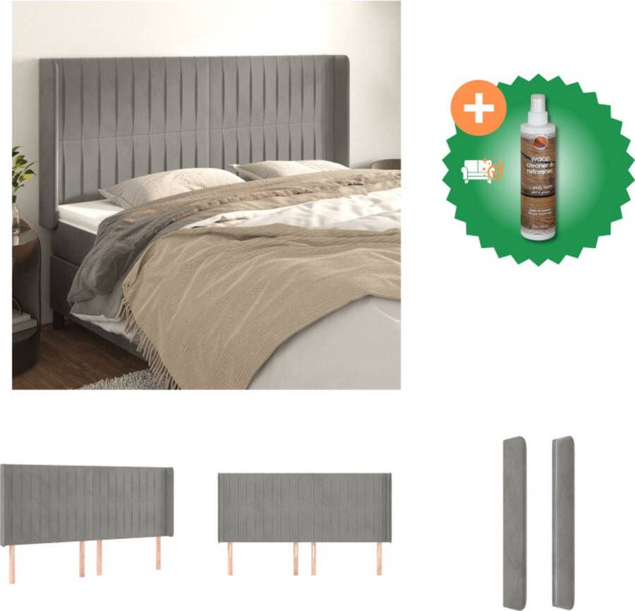 VidaXL Hoofdbord Hoofdeind 203 x 16 x 118 128 cm Lichtgrijs Fluweel Bedonderdeel Inclusief Houtreiniger en verfrisser - Foto 2