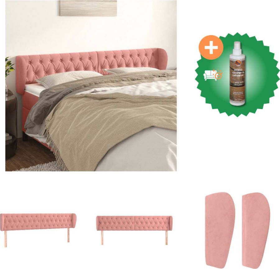 VidaXL Hoofdbord Hoofdeind 203x23x78 88 cm Fluweel Roze Verstelbare Hoogte Stevige Poten Comfortabele Ondersteuning Bedonderdeel Inclusief Houtreiniger en verfrisser