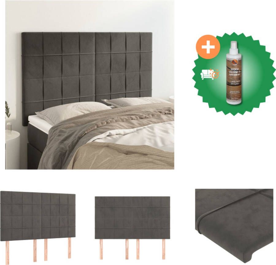 VidaXL Hoofdbord Hoofdeind 72 x 5 x 78 88 cm Donkergrijs stof bewerkt hout massief larikshout Bedonderdeel Inclusief Houtreiniger en verfrisser