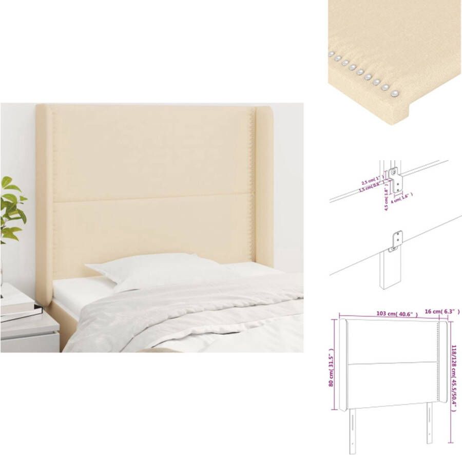 The Living Store Hoofdbord met randen 103x16x118 128 cm stof crèmekleurig Hoofd Bord Hoofdkussen Beddecoratie Bedroom Decor Slaapkamers