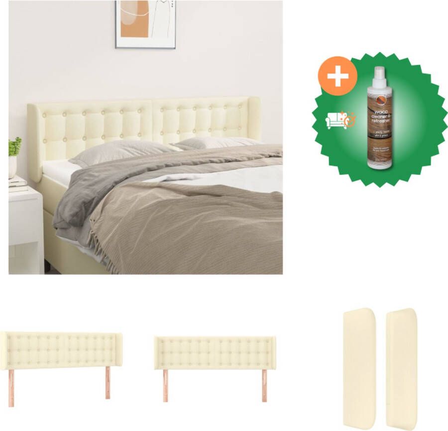 VidaXL Hoofdbord met randen 147x16x78 88 cm kunstleer crèmekleurig Bedonderdeel Inclusief Houtreiniger en verfrisser