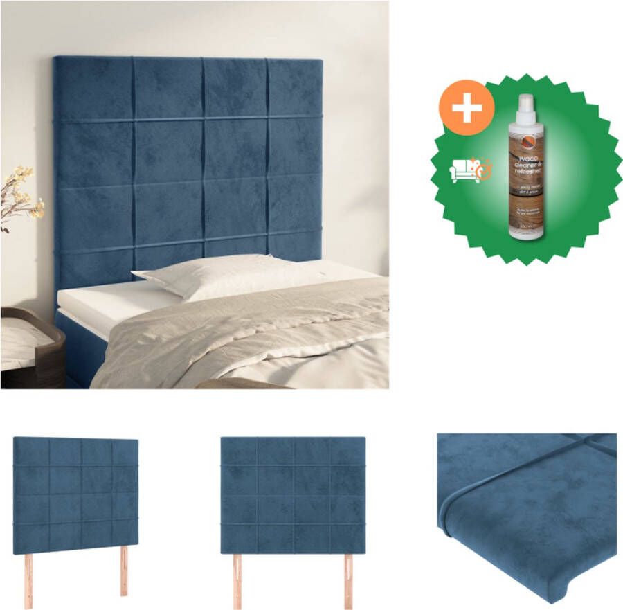 VidaXL Hoofdbord Hoofdeind Donkerblauw 100 x 5 x 78 88 cm Fluweel Bedonderdeel Inclusief Houtreiniger en verfrisser