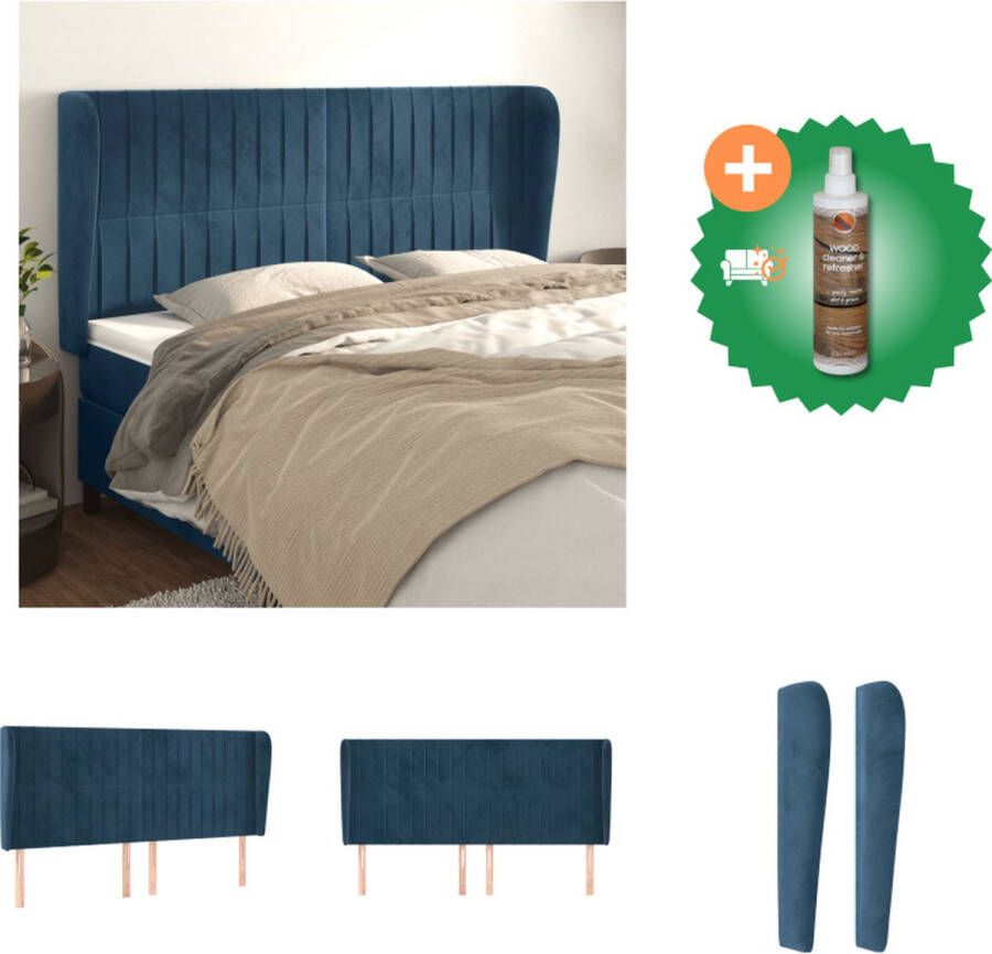 VidaXL Hoofdbord Hoofdeind donkerblauw stof 163 x 23 x 118 128 cm verstelbare hoogte Bedonderdeel Inclusief Houtreiniger en verfrisser