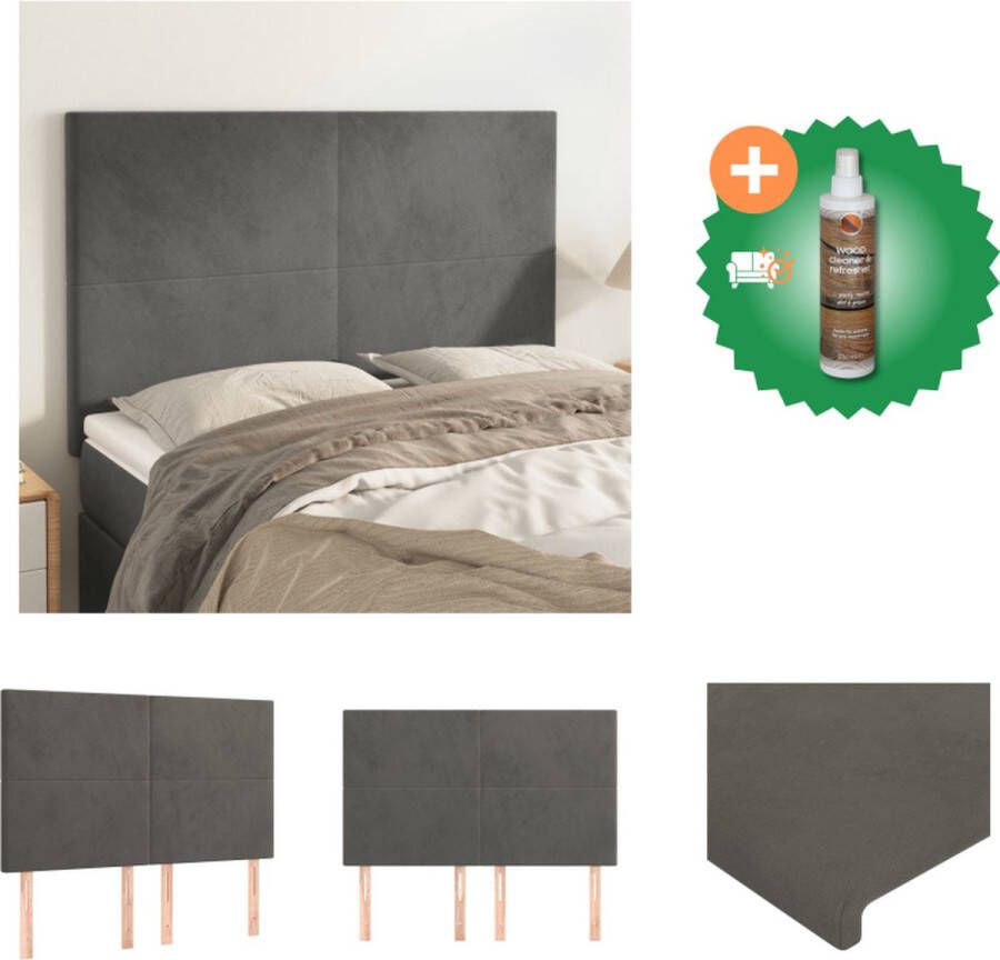VidaXL Hoofdbord Hoofdeind Donkergrijs stof Verstelbaar 144 x 5 x 118 128 cm Set van 4 Bedonderdeel Inclusief Houtreiniger en verfrisser