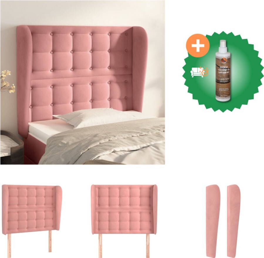 VidaXL Hoofdbord Hoofdeind en Rand 103x23x118 128 cm Roze Fluweel Bedonderdeel Inclusief Houtreiniger en verfrisser