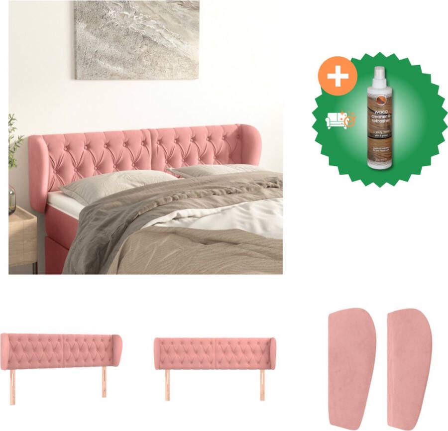 VidaXL Hoofdbord Hoofdeind en Rand 163x23x78 88cm Roze Fluweel Met Verstelbare Hoogte Stevige Poten Bedonderdeel Inclusief Houtreiniger en verfrisser
