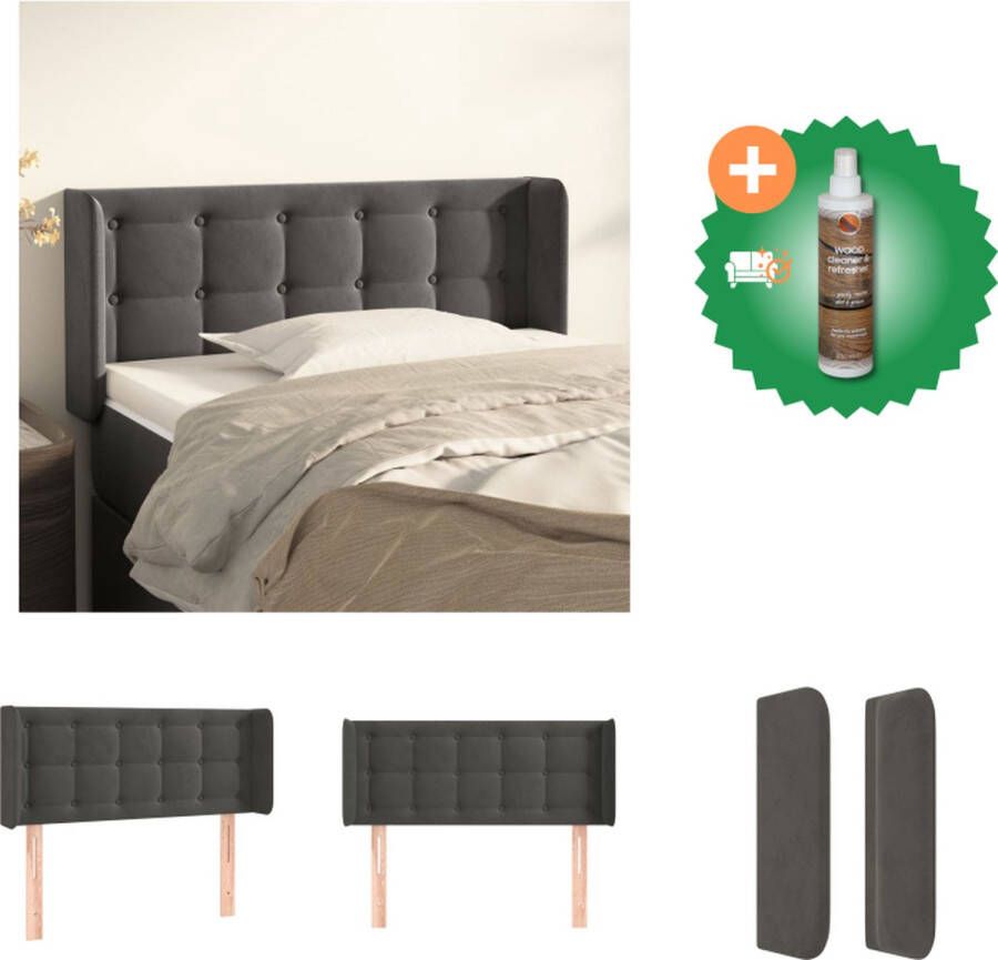 VidaXL Hoofdbord Hoofdeind en Rand Donkergrijs 83 x 16 x 78 88 cm Fluwelen Stof Houten Poten Bedonderdeel Inclusief Houtreiniger en verfrisser