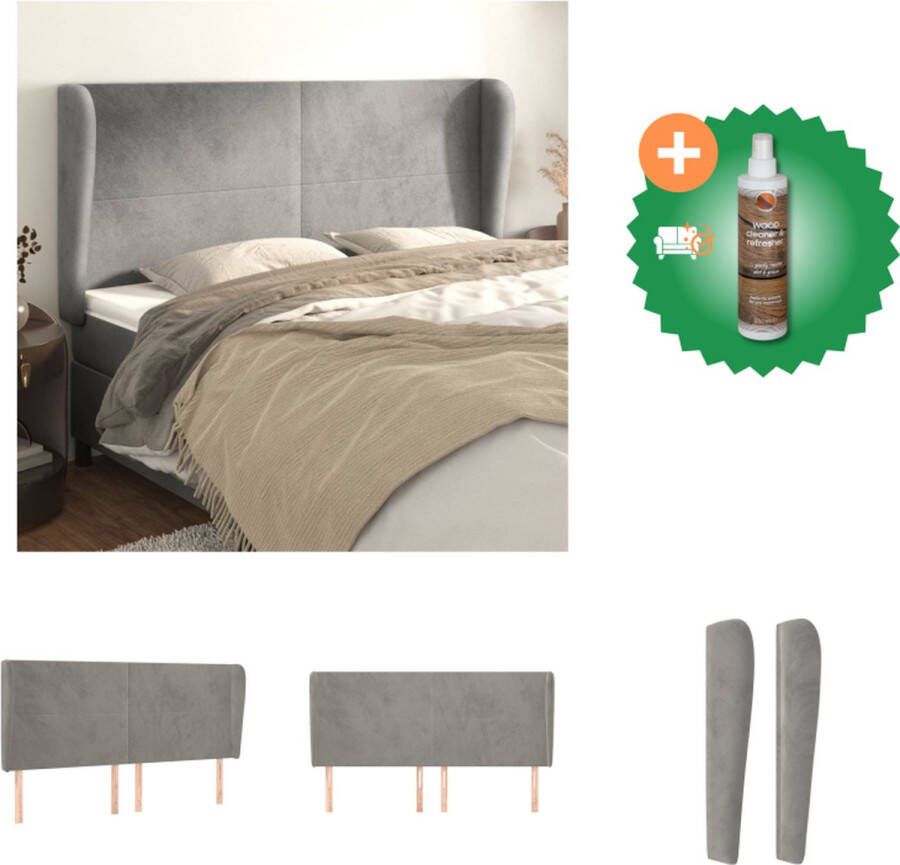VidaXL Hoofdbord Hoofdeind en Rand Lichtgrijs 163 x 23 x 118 128 cm Bedonderdeel Inclusief Houtreiniger en verfrisser
