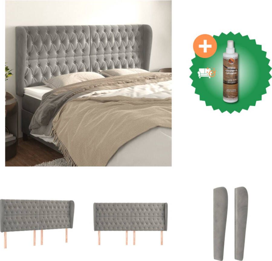 VidaXL Hoofdbord Hoofdeind en Rand Lichtgrijs 203x23x118 128cm Bedonderdeel Inclusief Houtreiniger en verfrisser