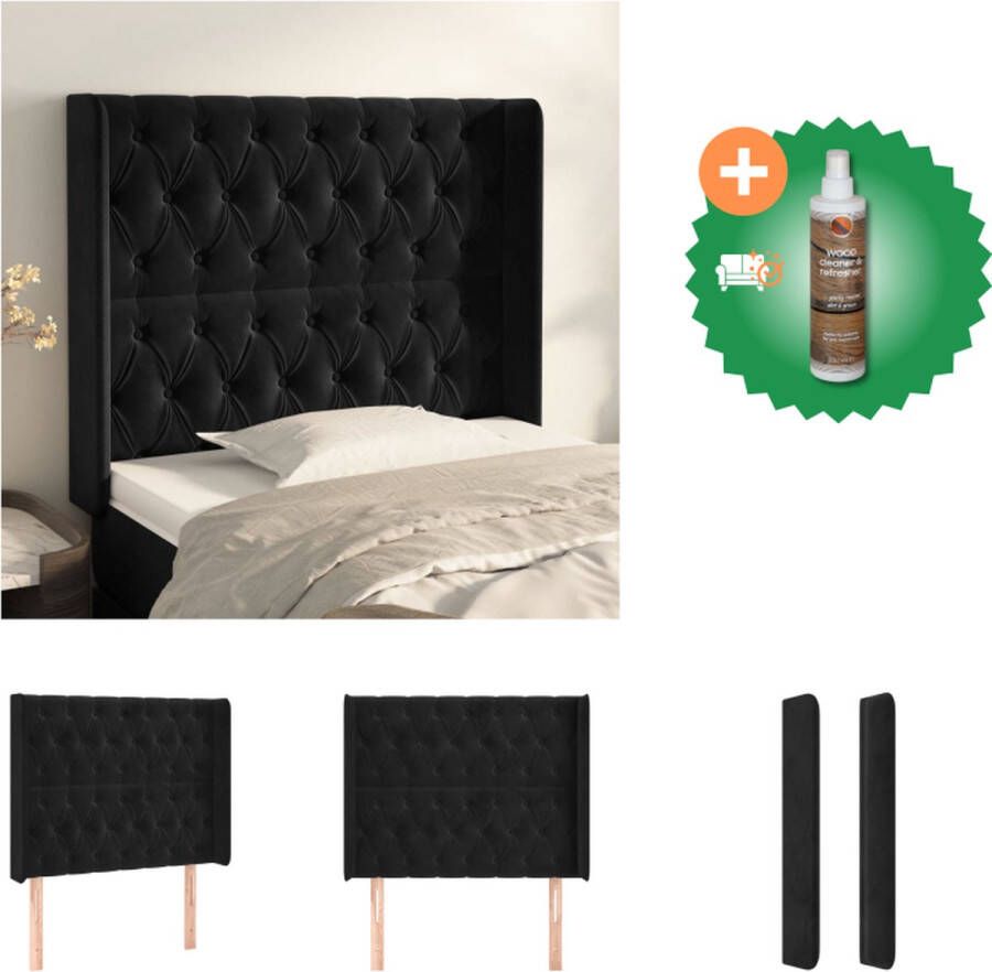 VidaXL Hoofdbord Hoofdeind en rand Zwart 103x16x118 128 cm Fluweel Hout Bedonderdeel Inclusief Houtreiniger en verfrisser
