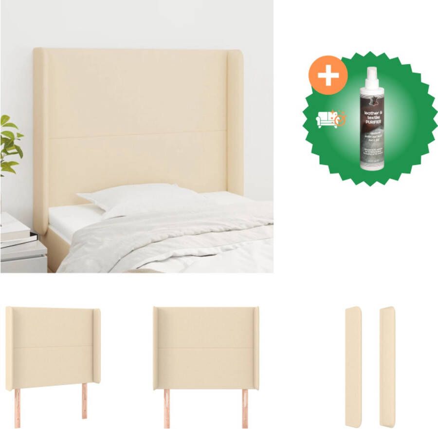 VidaXL Hoofdbord Hoofdeind en randen 93x16x118 128 cm Crème stof Stevige houten poten Bedonderdeel Inclusief Reiniger