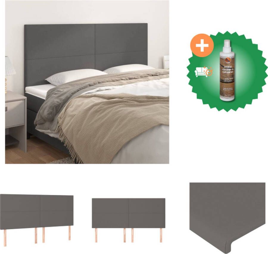 VidaXL Hoofdbord kunstleer grijs 200 x 5 x 118 128 cm stabiliteit en comfort Bedonderdeel Inclusief Houtreiniger en verfrisser
