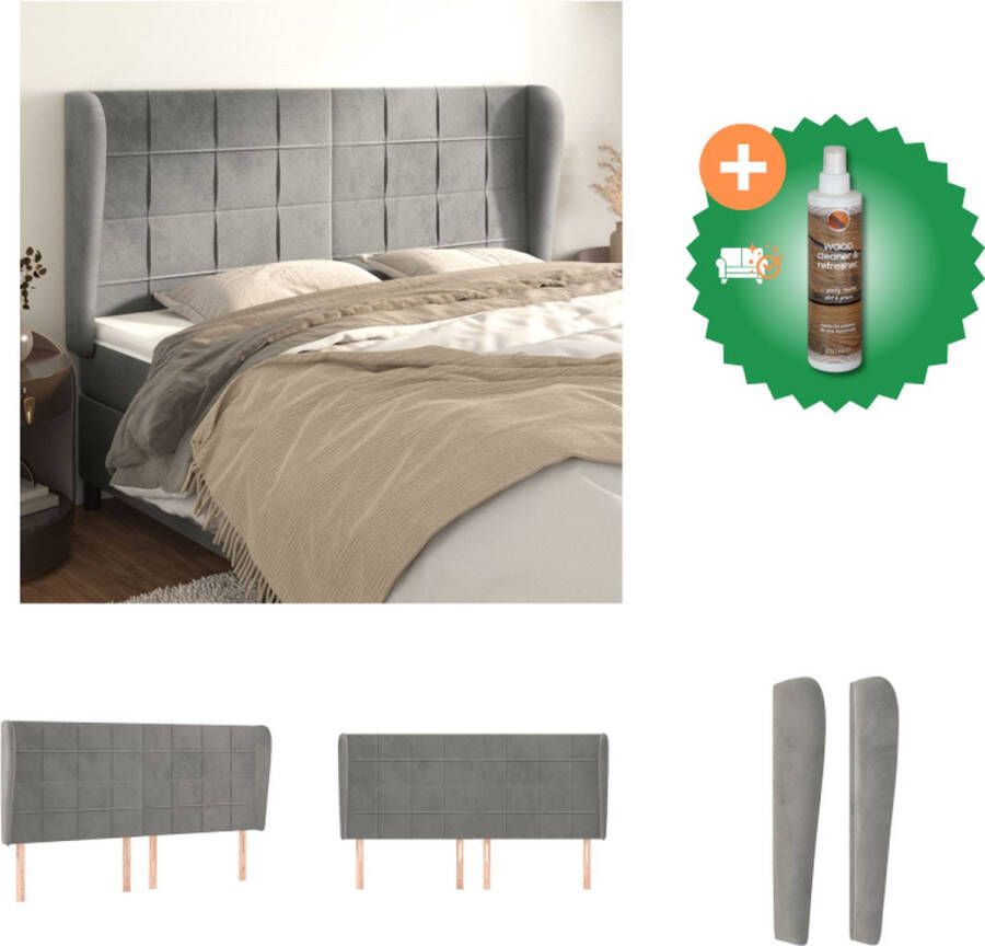 VidaXL Hoofdbord Hoofdeind Lichtgrijs 203 x 23 x 118 128 cm Zacht fluweel Bedonderdeel Inclusief Houtreiniger en verfrisser