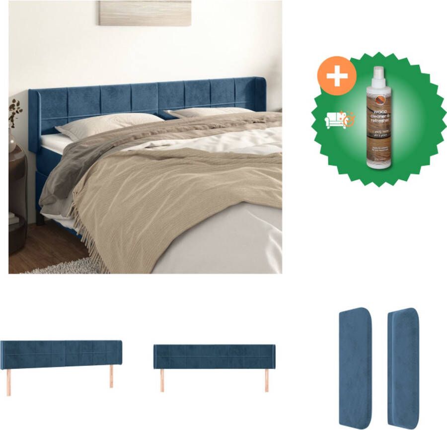 VidaXL Hoofdbord Hoofdeind met fluwelen stof Stevige poten Verstelbare hoogte Comfortabele ondersteuning Donkerblauw 100% polyester Massief larikshout 203x16x78 88 cm Bedonderdeel Inclusief Houtreiniger en verfrisser