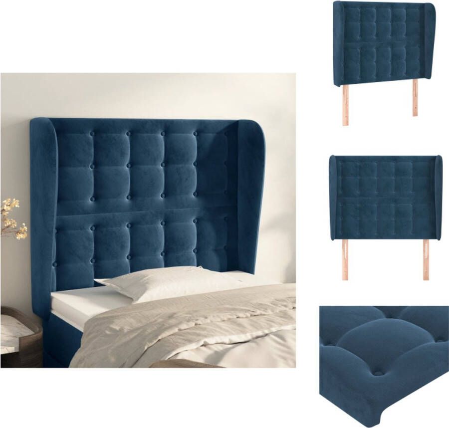 VidaXL Hoofdbord Hoofdborden Hoofdeinde Houten Hoofdbord met randen 93x23x118 128 cm fluweel donkerblauw - Foto 3