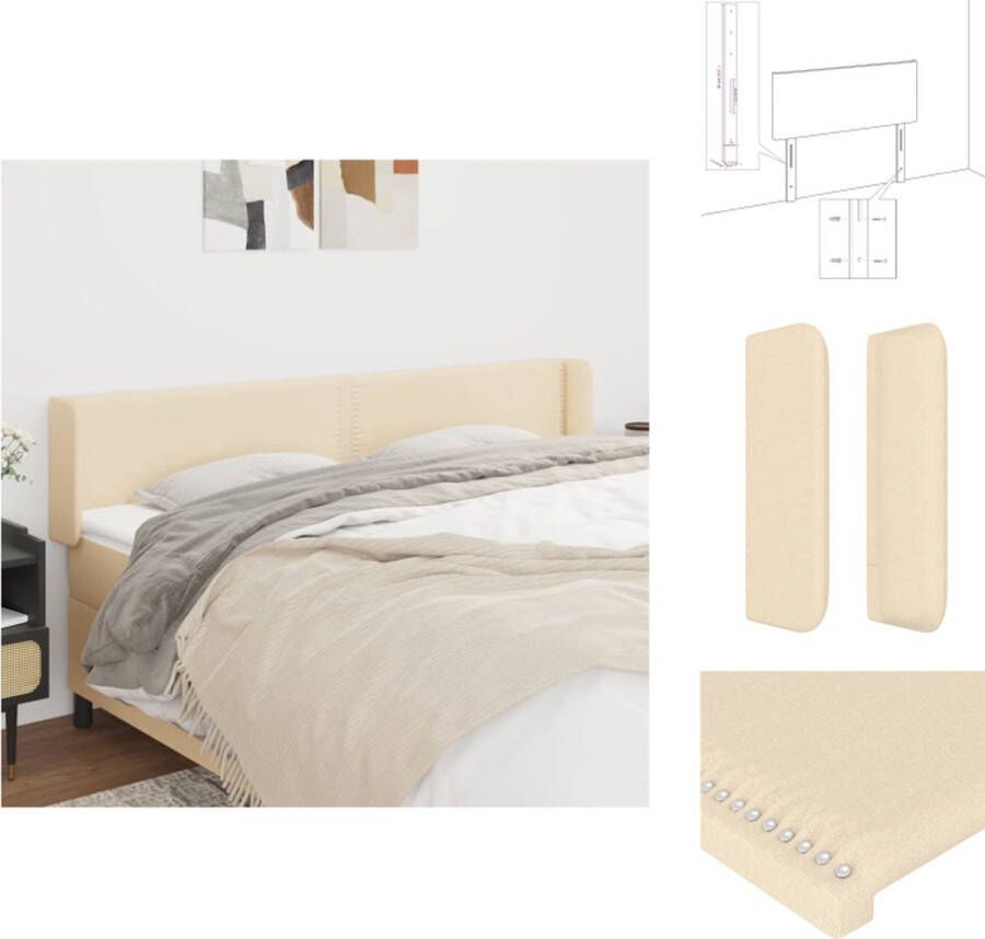 VidaXL Hoofdbord Bedombouw 203x16x78 88 cm Crème Stof (100% polyester) bewerkt hout massief larikshout Bedonderdeel - Foto 2