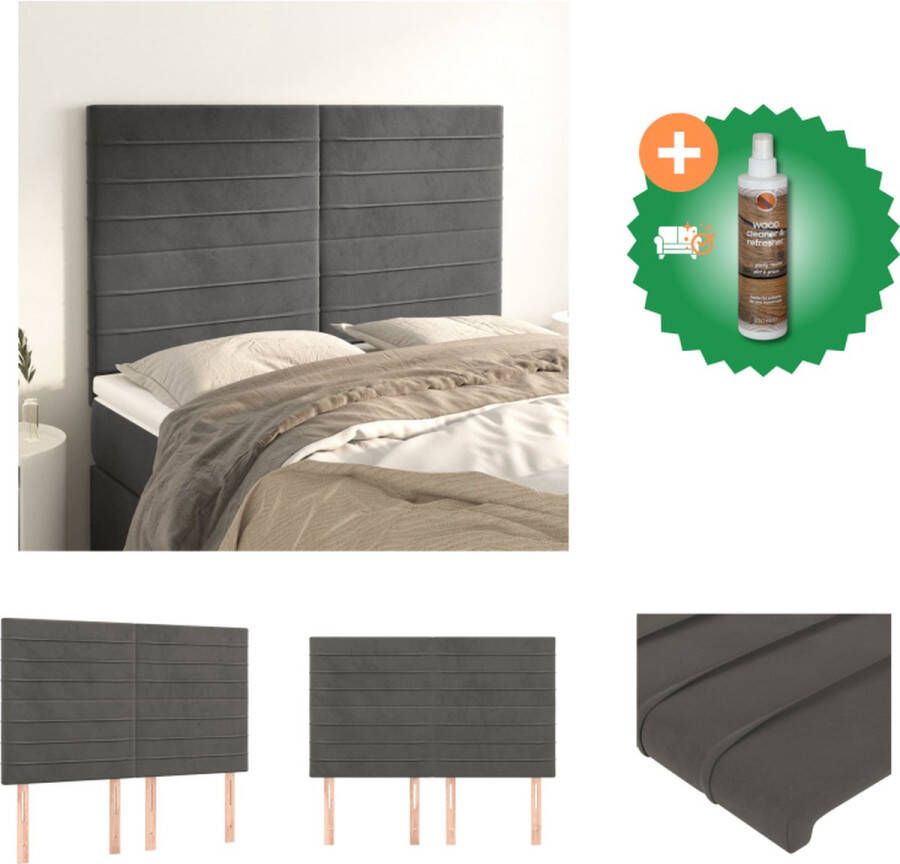 VidaXL Hoofdbord Hoofdeind Set 144x118 128 cm Donkergrijs Bedonderdeel Inclusief Houtreiniger en verfrisser