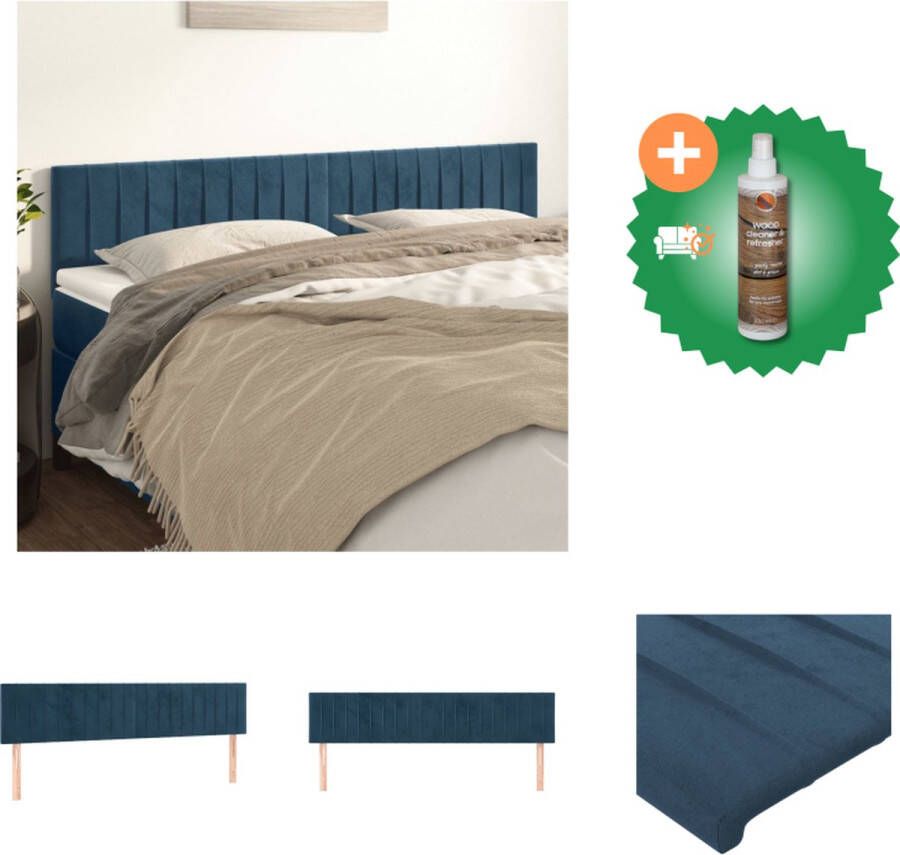 VidaXL Hoofdbord Hoofdeind Set Donkerblauw 180 x 5 x 78 88 cm Fluweel Hout Verstelbaar Comfortabel rugondersteuning Bedonderdeel Inclusief Houtreiniger en verfrisser
