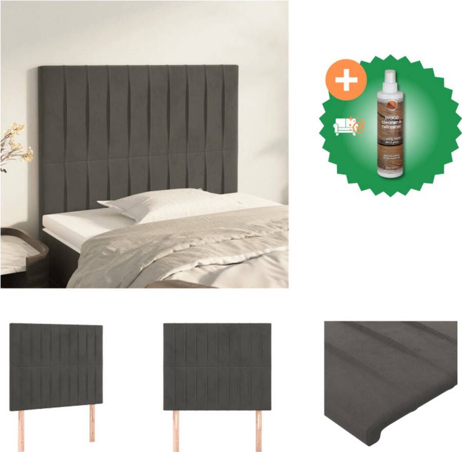 VidaXL Hoofdbord Hoofdeind Set Donkergrijs Fluweel Verstelbare Hoogte Stevige Poten Comfortabele Ondersteuning 80 x 5 x 118 128 cm 2 Stuks Bedonderdeel Inclusief Houtreiniger en verfrisser