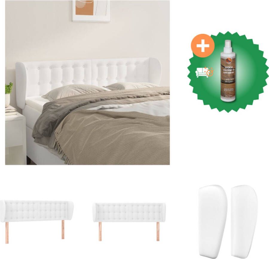 VidaXL Hoofdbord Bedombouw 147 x 23 x 78 88 cm Verstelbaar Wit Kunstleer Bedonderdeel Inclusief Houtreiniger en verfrisser