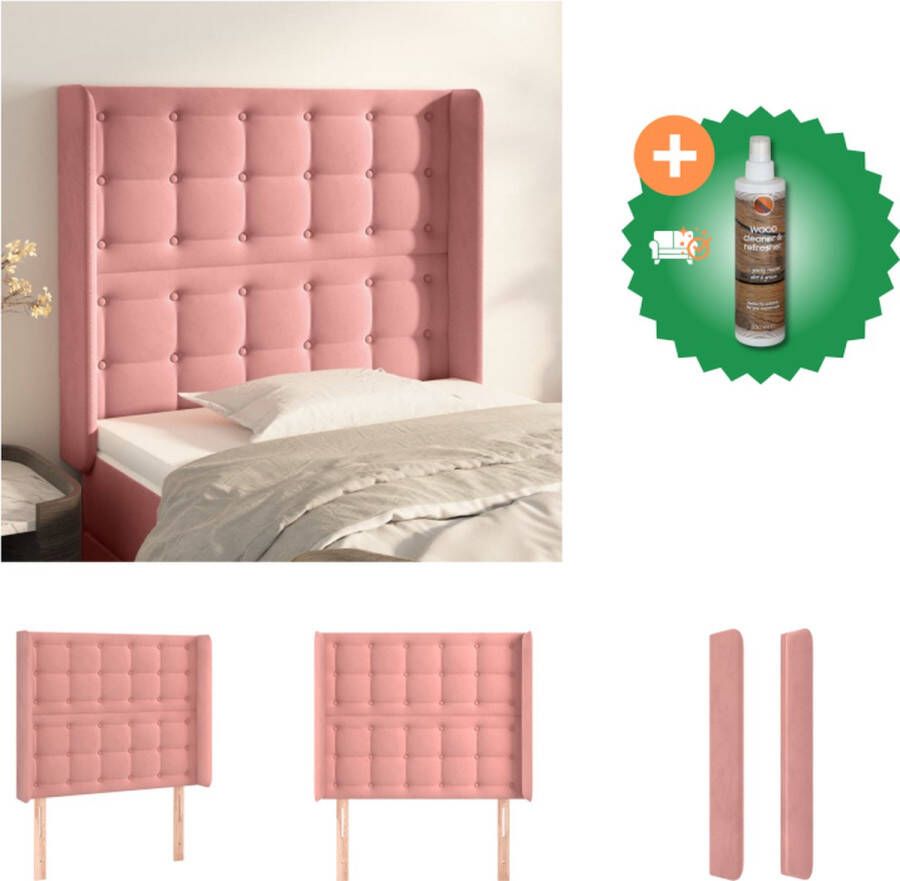 VidaXL Hoofdbord Hoofdeind Zacht fluweel Stevige poten Verstelbare hoogte Comfortabele ondersteuning Kleur- roze Materiaal- 100% polyester Afmetingen- 83x16x118 128 cm Bedonderdeel Inclusief Houtreiniger en verfrisser