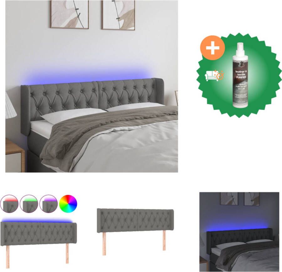 VidaXL Hoofdbord Donkergrijs Stof 163x16x78 88 cm Verstelbare Hoogte Comfortabele Ondersteuning Snijdbare LED-strip Bedonderdeel Inclusief Reiniger - Foto 2