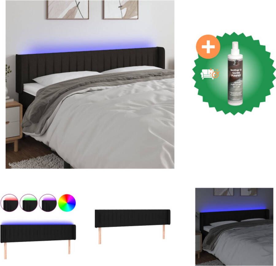 VidaXL Hoofdbord Hoofdeinde 183 x 16 x 78 88 cm LED-strip Zwart Bedonderdeel Inclusief Reiniger