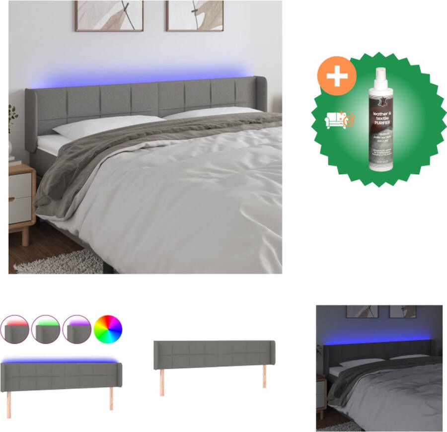 VidaXL Hoofdbord Hoofdeinde 203 x 16 x 78 88 cm Kleur- donkergrijs LED-strip lengte- 55 cm USB-aansluiting Bedonderdeel Inclusief Reiniger