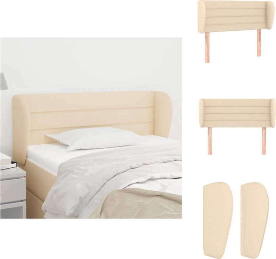 VidaXL Hoofdbord Hoofdborden Hoofdeinde Houten Hoofdbord met randen 103x23x78 88 cm stof crèmekleurig - Foto 3