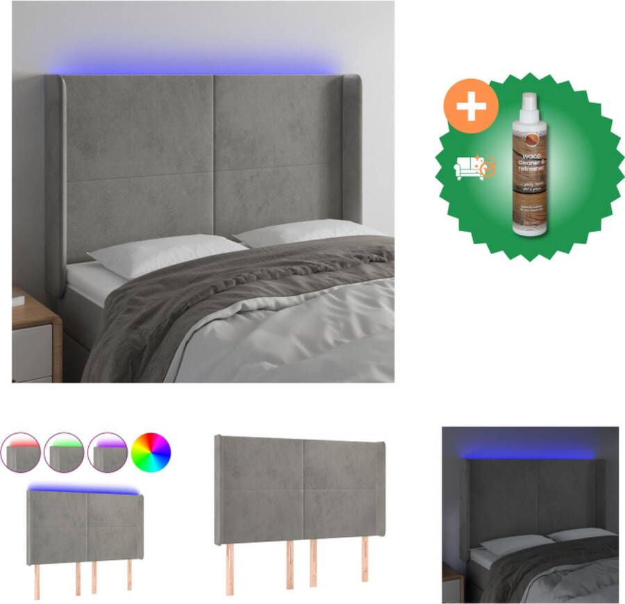 VidaXL Hoofdbord Hoofdsteun 147x16x118 128 cm Lichtgrijs Stof LED-strip Verstelbare Hoogte USB-aansluiting Bedonderdeel Inclusief Houtreiniger en verfrisser
