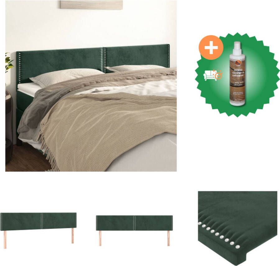 VidaXL Hoofdbord Hoogte verstelbaar Fluwelen stof Stevige poten Comfortabele ondersteuning Klassieke schoonheid Donkergroen 200 x 5 x 78 88 cm 2x hoofdeind Bedonderdeel Inclusief Houtreiniger en verfrisser