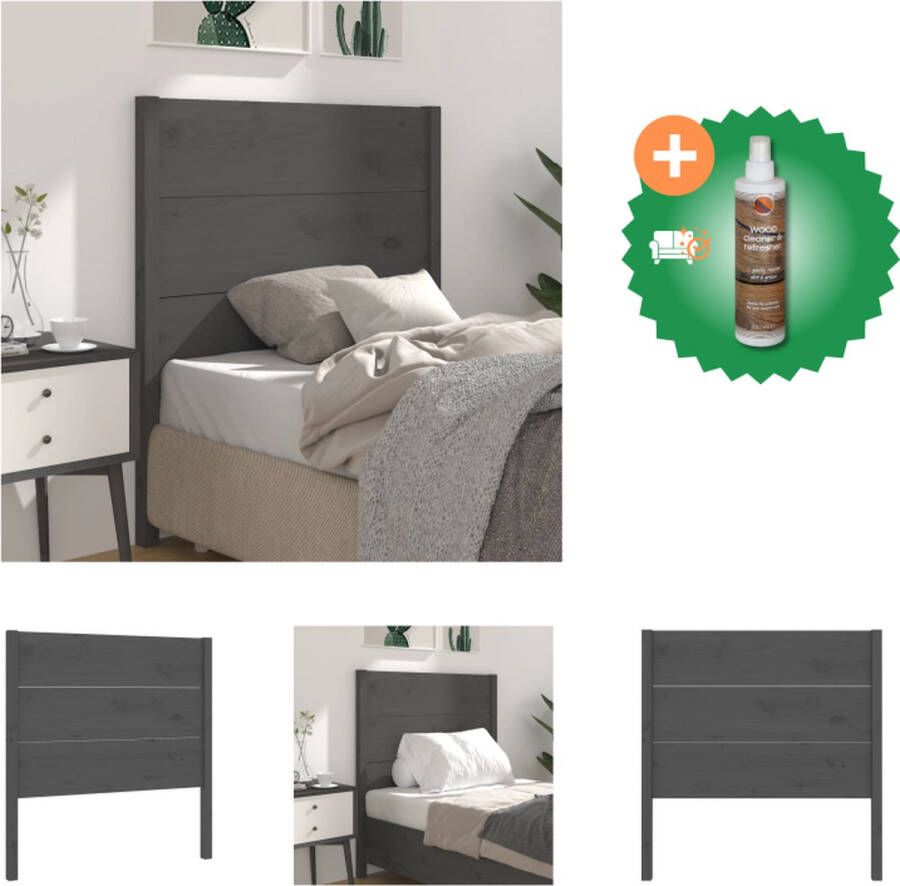 VidaXL Houten Hoofdbord Grijs Massief Grenenhout 96 x 4 x 100 cm Klassieke Uitstraling Bedonderdeel Inclusief Houtreiniger en verfrisser - Foto 2