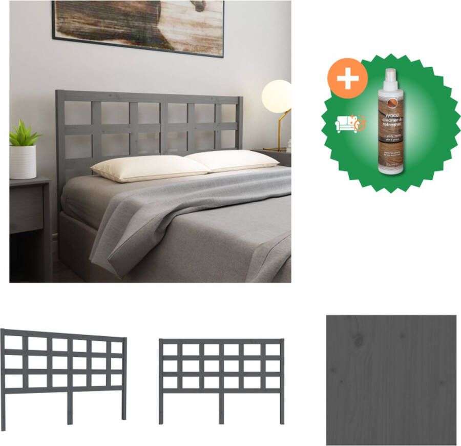 VidaXL Houten Hoofdeinde Hoofdbord Massief grenenhout 145.5 x 4 x 100 cm Grijs Bedonderdeel Inclusief Houtreiniger en verfrisser - Foto 5