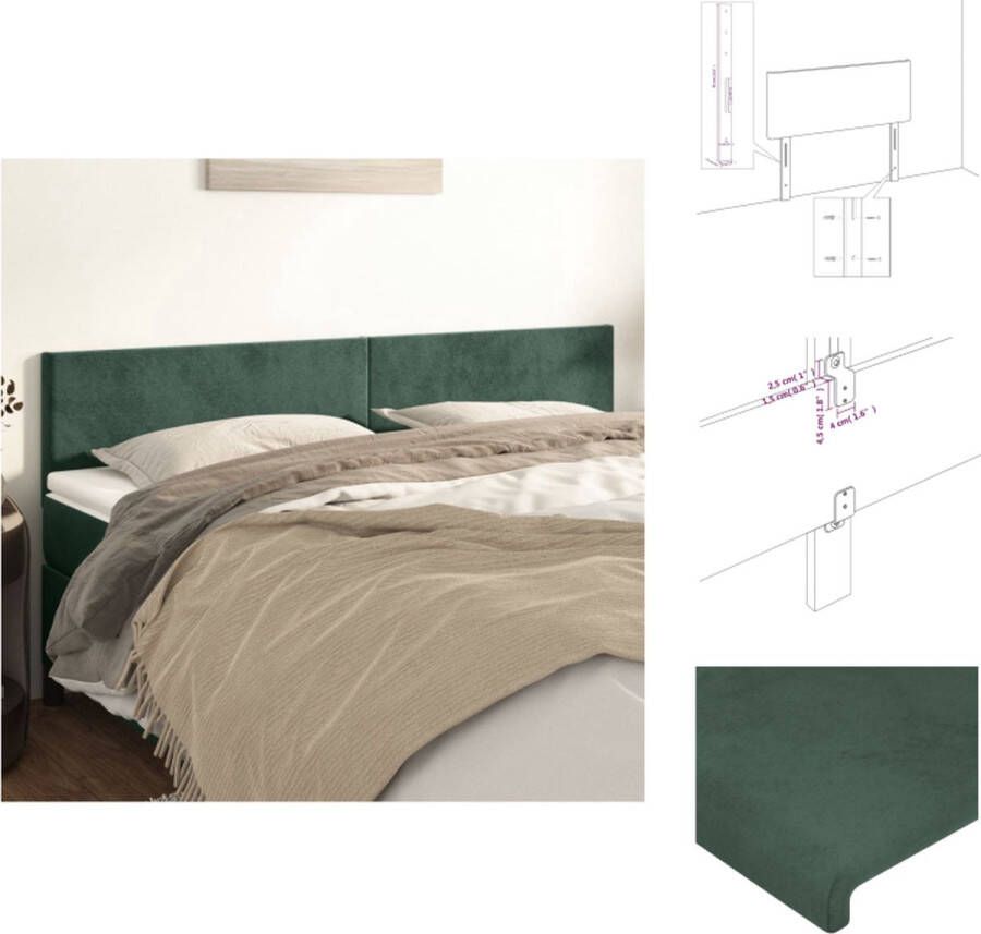 VidaXL Hoofdbord Hoogte verstelbaar Fluwelen stof Stevige poten Comfortabele ondersteuning Klassieke schoonheid Donkergroen 200 x 5 x 78 88 cm 2x hoofdeind Bedonderdeel - Foto 3