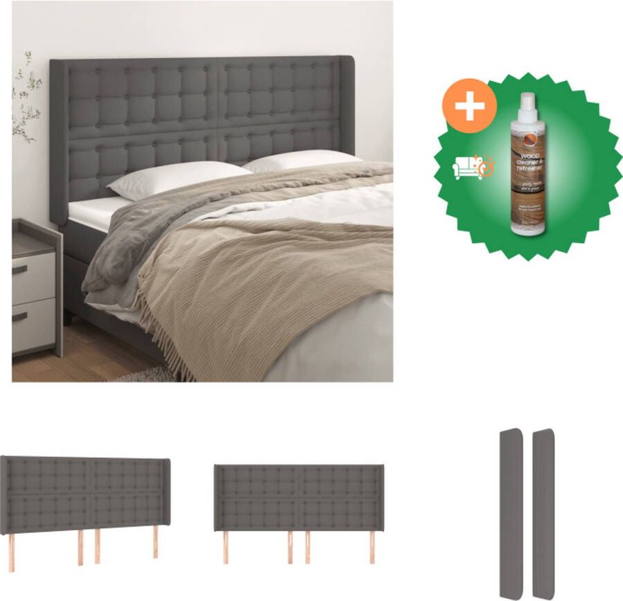 VidaXL Hoofdbord Klassiek Bedombouw Afmeting- 163 x 16 x 118 128 cm Kleur- Grijs Materiaal- Kunstleer Bedonderdeel Inclusief Houtreiniger en verfrisser