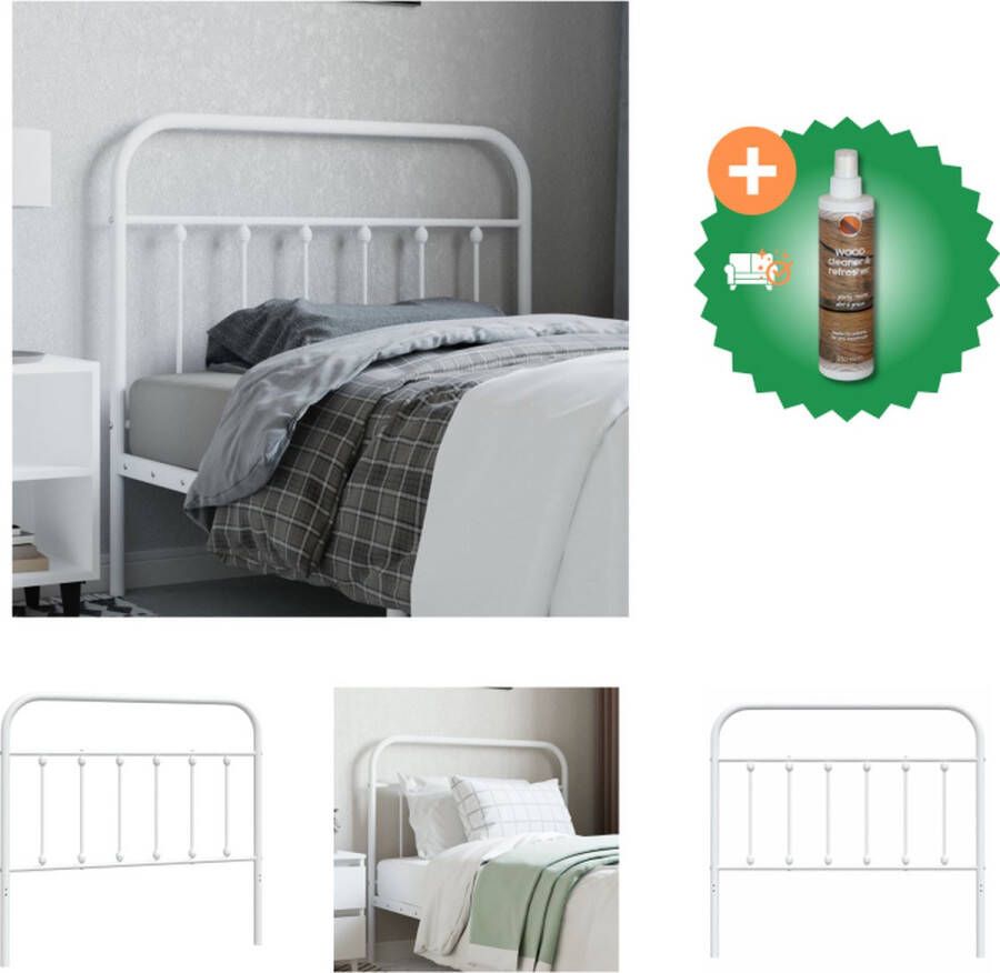 VidaXL Hoofdbord Klassiek design Robuust metaal Stevige poten Comfortabele ondersteuning Kleur- wit Afmetingen- 112 x 3 x 100 cm Geschikte matrasbreedte- 107 cm Montage vereist Bedonderdeel Inclusief Houtreiniger en verfrisser