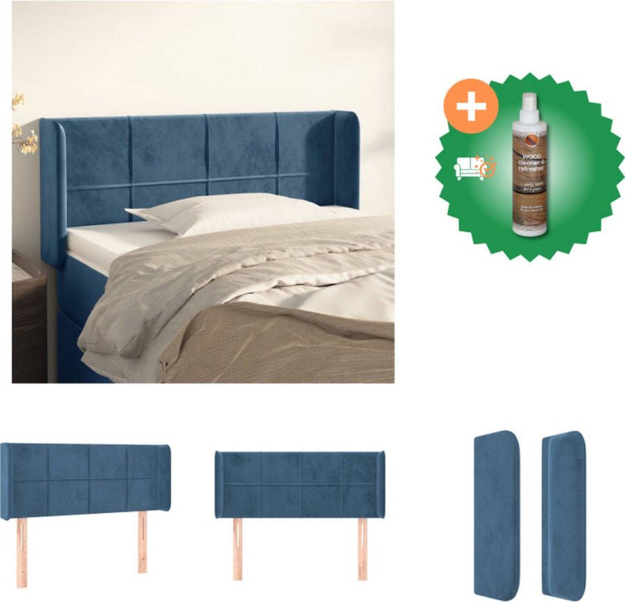 VidaXL Hoofdbord Klassiek Donkerblauw 103 x 16 x 78 88 cm Fluweel Stevige poten Bedonderdeel Inclusief Houtreiniger en verfrisser