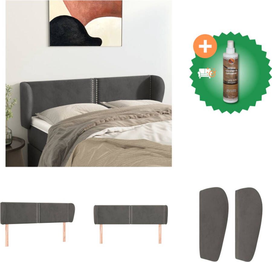 VidaXL Hoofdbord Klassiek Donkergrijs 147 x 23 x 78 88 cm Fluweel Houten Poten Verstelbare Hoogte Bedonderdeel Inclusief Houtreiniger en verfrisser