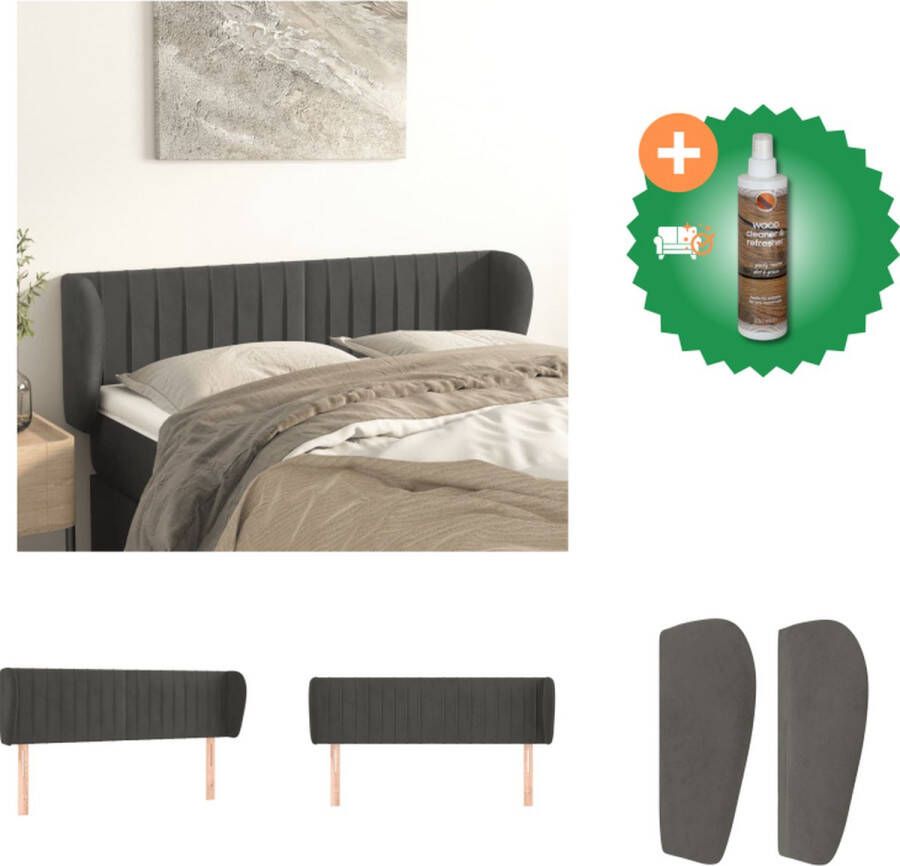 VidaXL Hoofdbord Klassiek Donkergrijs 147 x 23 x 78 88 cm Zacht fluweel -Stevige houten poten Verstelbare hoogte Comfortabele ondersteuning Bedonderdeel Inclusief Houtreiniger en verfrisser