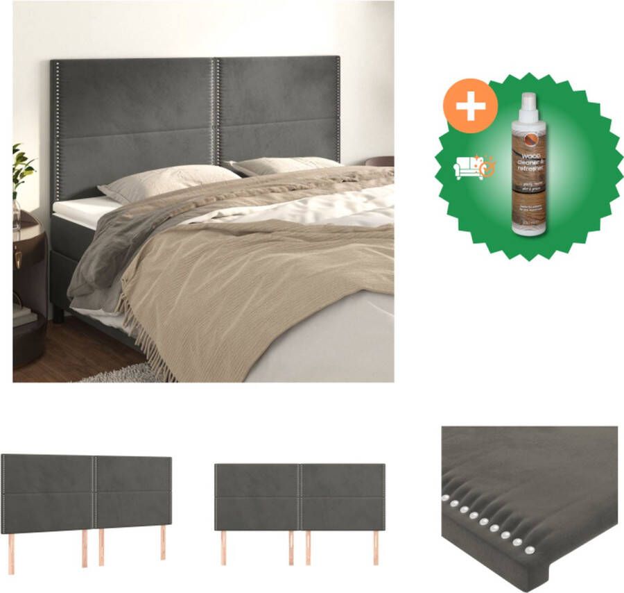 VidaXL Hoofdbord Klassiek Donkergrijs 200 x 5 x 118 128 cm Fluweel Verstelbaar Bedonderdeel Inclusief Houtreiniger en verfrisser - Foto 2