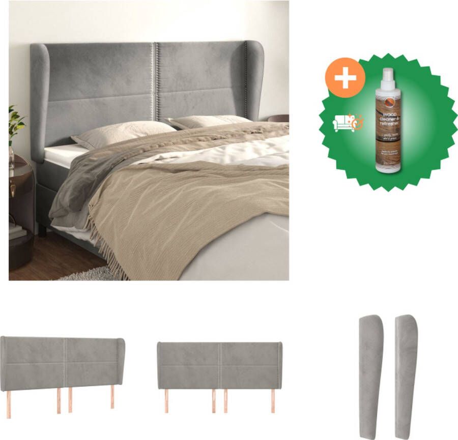 VidaXL Hoofdbord Klassiek Fluweel Stevige poten Verstelbare hoogte Comfortabele ondersteuning Lichtgrijs 183x23x118 128cm Bedonderdeel Inclusief Houtreiniger en verfrisser - Foto 2